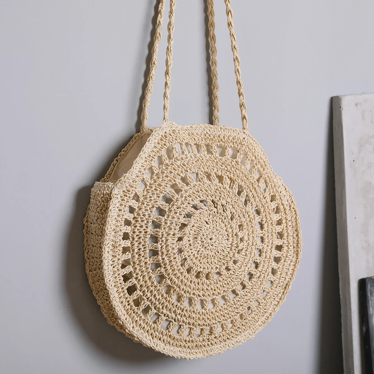 Summer Round Straw Bag For Women Woven Handbag Rattan Shoulder Bag