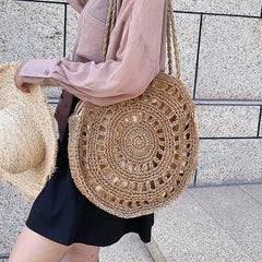 Summer Round Straw Bag For Women Woven Handbag Rattan Shoulder Bag