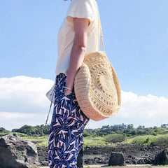 Summer Round Straw Bag For Women Woven Handbag Rattan Shoulder Bag