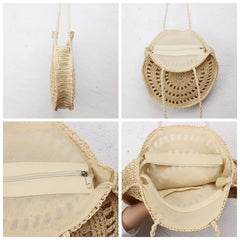 Summer Round Straw Bag For Women Woven Handbag Ladies Rattan Shoulder Bag