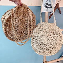 Summer Round Straw Bag For Women Woven Handbag Rattan Shoulder Bag