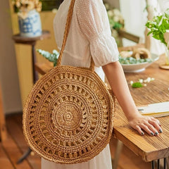 Summer Round Straw Bag For Women Woven Handbag Rattan Shoulder Bag