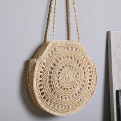 Summer Round Straw Bag For Women Woven Handbag Rattan Shoulder Bag