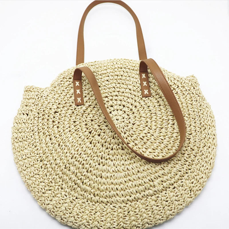 Summer Round Straw Bags For Women Rattan Shoulder Bag Woven Beach Handbags