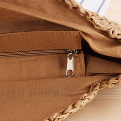 Round Straw Shoulder Bag for Women Rattan Beach Handbag
