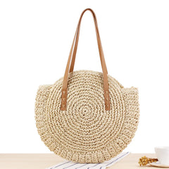 Round Straw Shoulder Bag for Women Rattan Beach Handbag