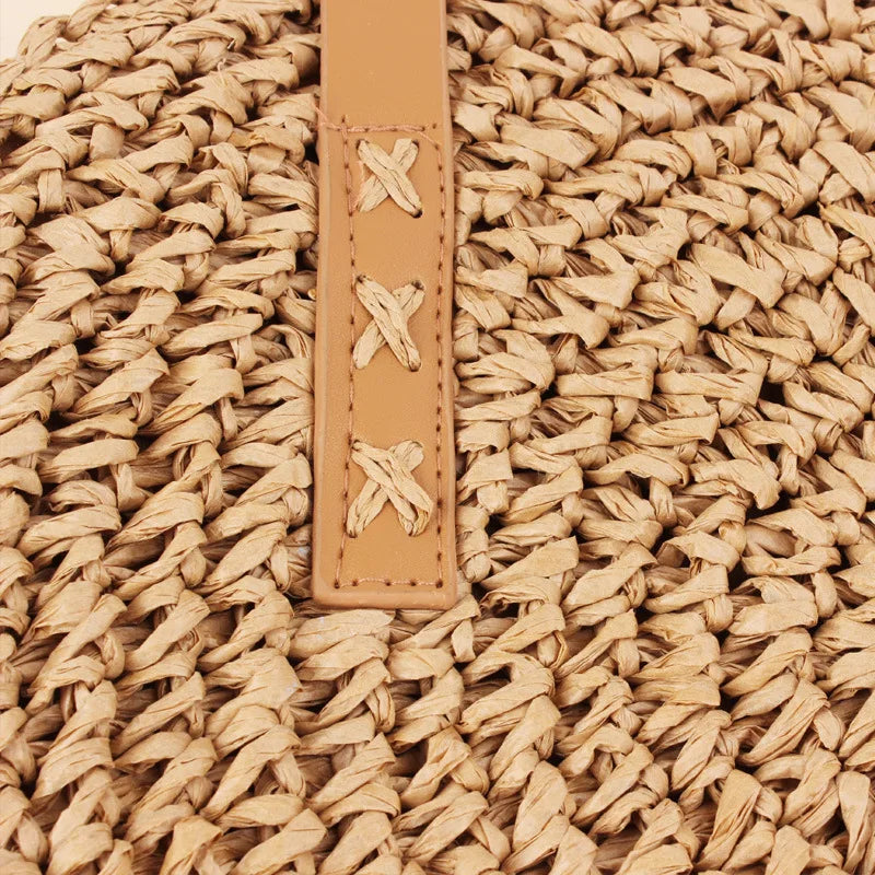 Round Straw Shoulder Bag for Women Rattan Beach Handbag