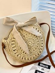 Summer Round Straw Shoulder Bag Women's Bow Weave Casual Beach Handbag