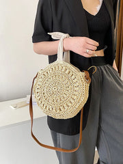 Summer Round Straw Shoulder Bag Women's Bow Weave Casual Beach Handbag