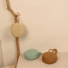 Summer Round Straw Shoulder Bag Woven Crossbody Beach Purse Handbag
