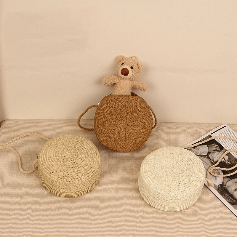 Summer Round Straw Shoulder Bag Woven Crossbody Beach Purse Handbag