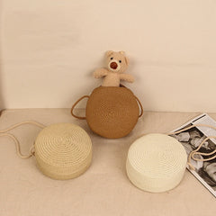 Summer Round Straw Shoulder Bag Woven Crossbody Beach Purse Handbag