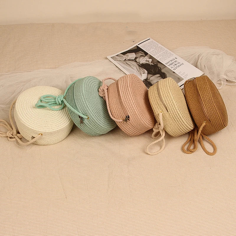Summer Round Straw Shoulder Bag Woven Crossbody Beach Purse Handbag