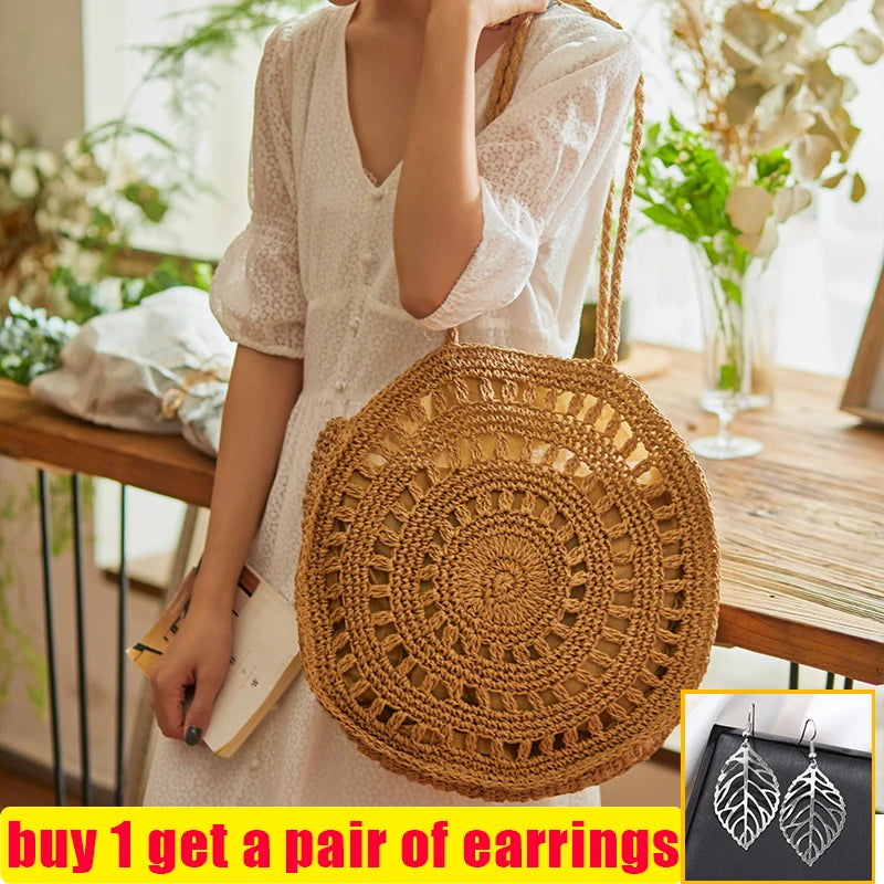 Straw Shoulder Bag for Women Rattan Woven Beach CrossBody Handbag