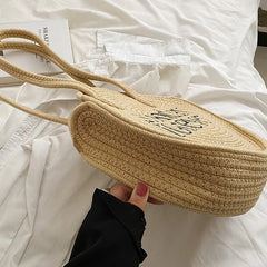 Summer Round Woven Shoulder Bags for Women Casual Knitted Beach Top Handle Bag