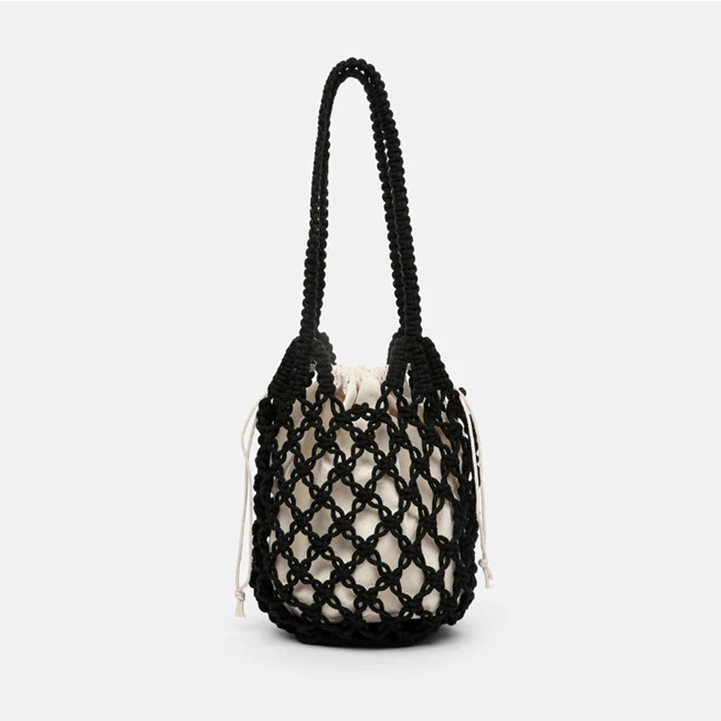 Summer Shoulder Bags Crochet Fishnet Pockets Straw Bag Hollow Out Woven Bag