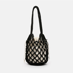 Summer Shoulder Bags Crochet Fishnet Pockets Straw Bag Hollow Out Woven Bag
