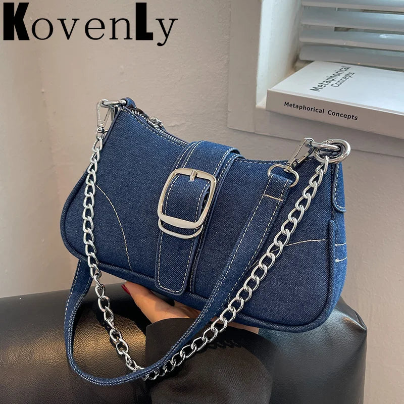 Women's Denim Casual Underarm Shoulder Bag Canvas Handbag and Purse