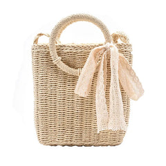 Summer Small Bow Straw Shoulder Bags Women Woven Beach Square Bag