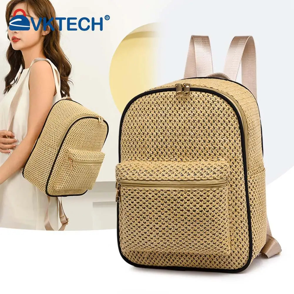 Summer Straw Backpack Beach Woven Female School Book Bag Daily Daypack Casual