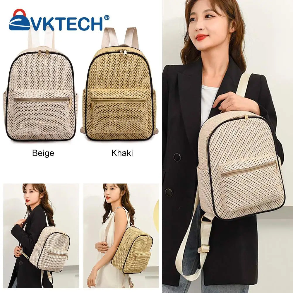 Summer Straw Backpack Beach Woven Female School Book Bag Daily Daypack Casual