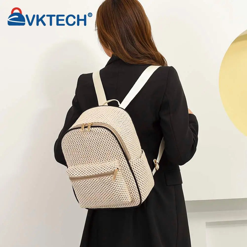 Summer Straw Backpack Beach Woven Female School Book Bag Daily Daypack Casual