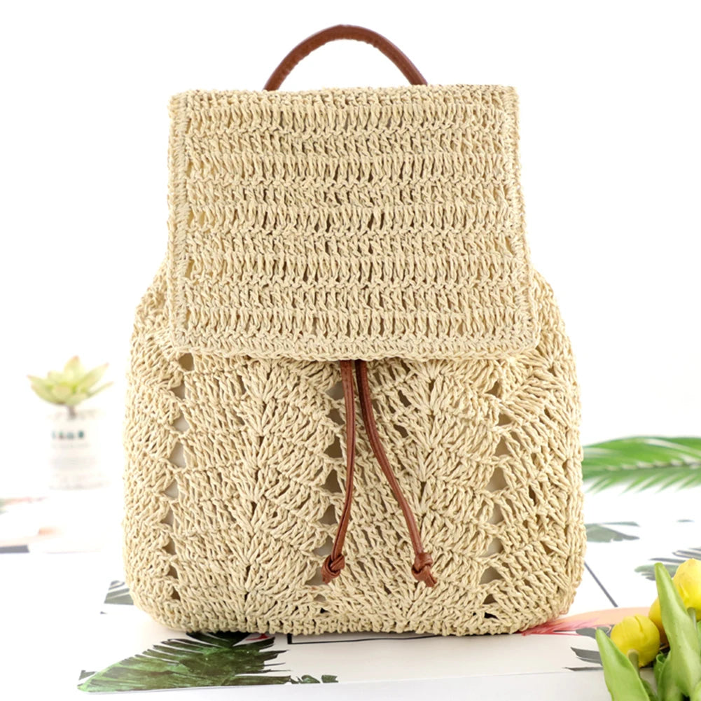 Summer Straw Backpack Women Shoulders Bags Casual Woven School Bags