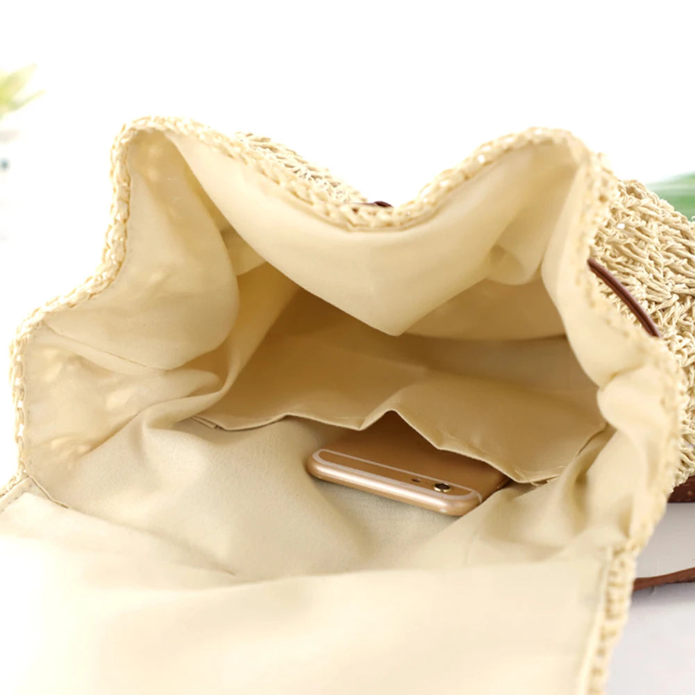 Summer Straw Backpack Women Shoulders Bags Casual Woven School Bags