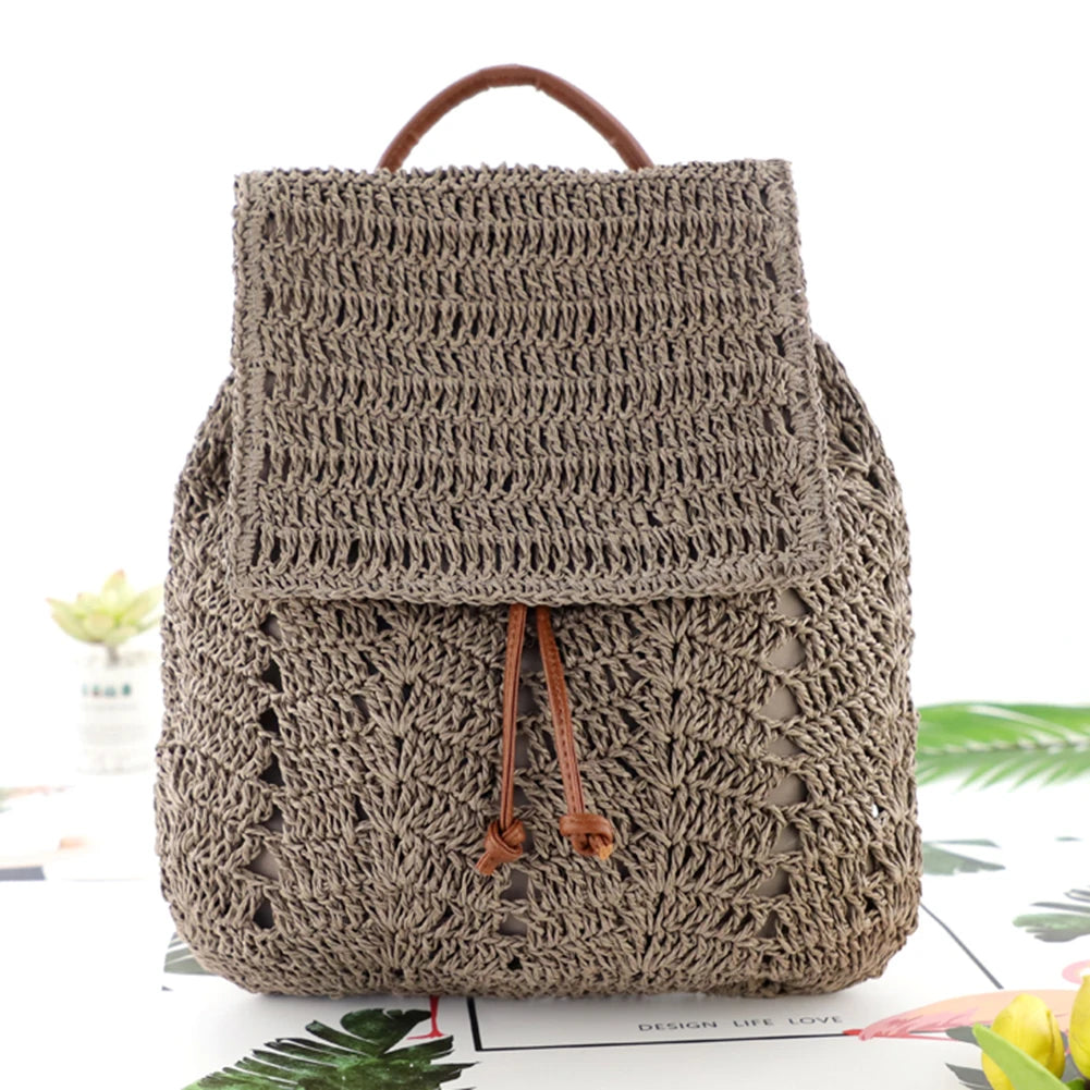 Summer Straw Backpack Women Shoulders Bags Casual Woven School Bags