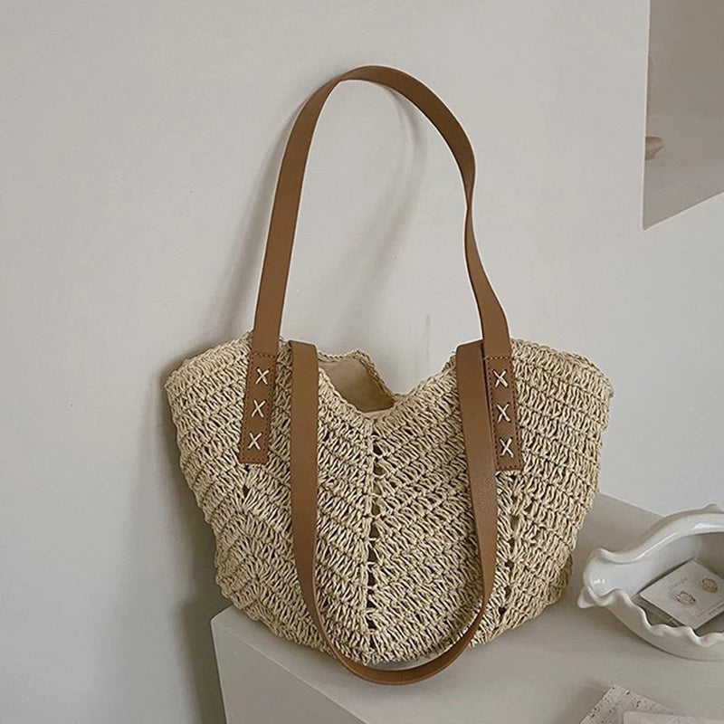 Summer Straw Bag For Women Large Beach Tote Handbag