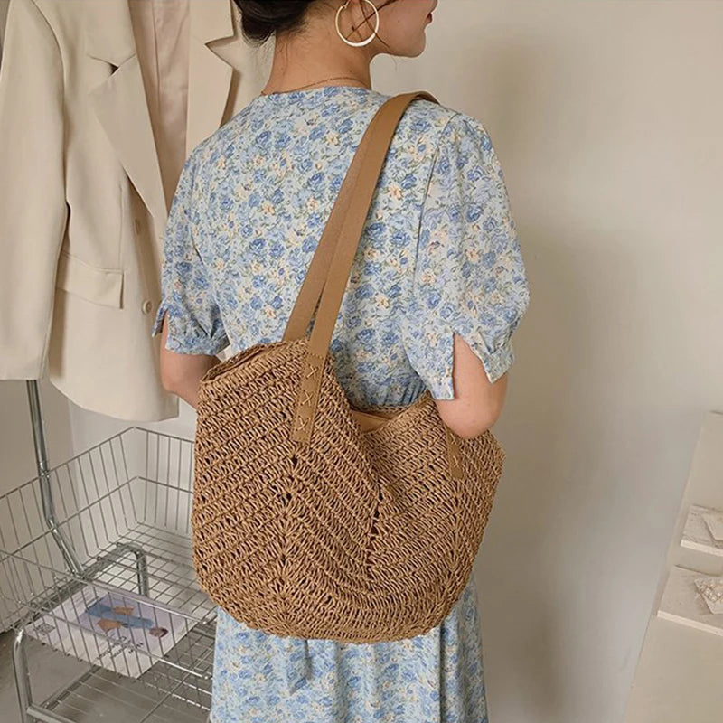 Summer Straw Bag For Women Large Beach Tote Handbag