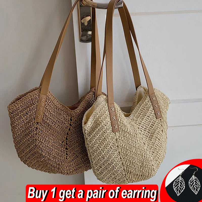 Summer Straw Bag For Women Large Beach Tote Handbag