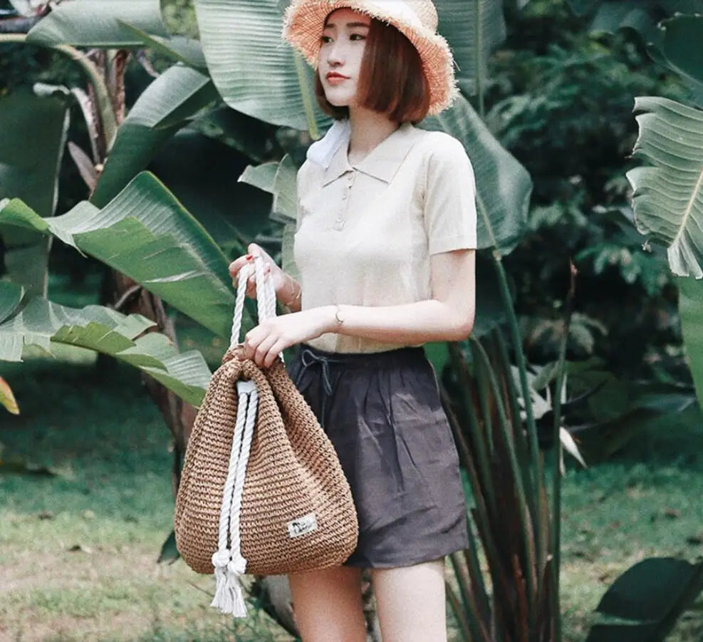 Summer Straw Bag Women Backpack Rucksack For Girls Mochila Travel Beach