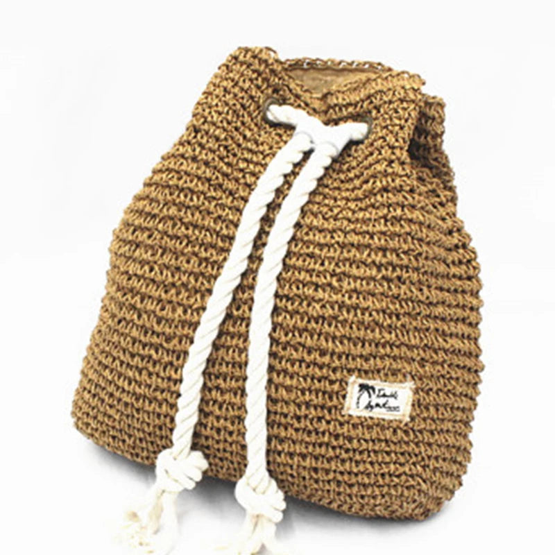 Women Straw Backpack Rucksack Weaved Girls Mochila Travel Beach Bag
