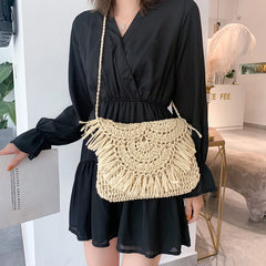 Summer Straw Tassel Beach Bag Rattan Woven Handbag