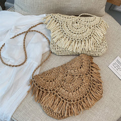 Summer Straw Tassel Beach Bag Rattan Woven Handbag
