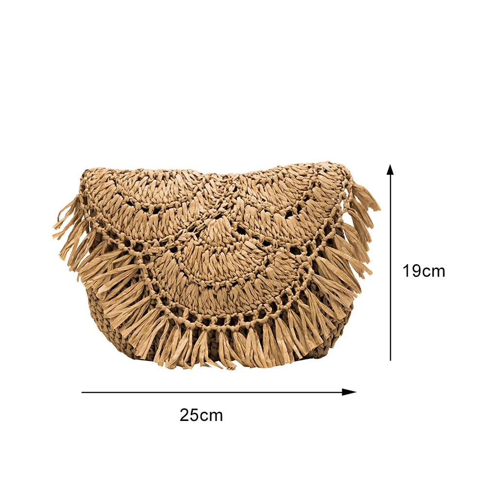 Summer Straw Tassel Beach Bag Rattan Woven Handbag