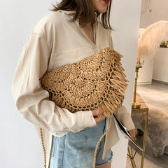 Summer Straw Tassel Beach Bag Rattan Woven Handbag