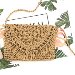 Summer Straw Tassel Beach Bag Rattan Woven Handbag Shoulder Crossbody Clutch