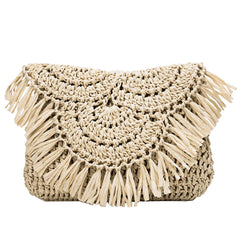 Summer Straw Tassel Beach Bag Rattan Woven Handbag Shoulder Crossbody Clutch
