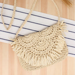Summer Straw Beach Bag with Tassel - Vacation Rattan Crossbody Clutch