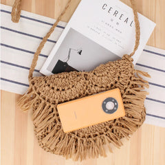 Summer Straw Beach Bag with Tassel - Vacation Rattan Crossbody Clutch