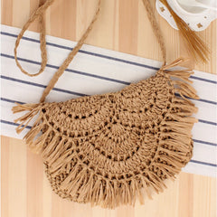 Summer Straw Beach Bag with Tassel - Vacation Rattan Crossbody Clutch