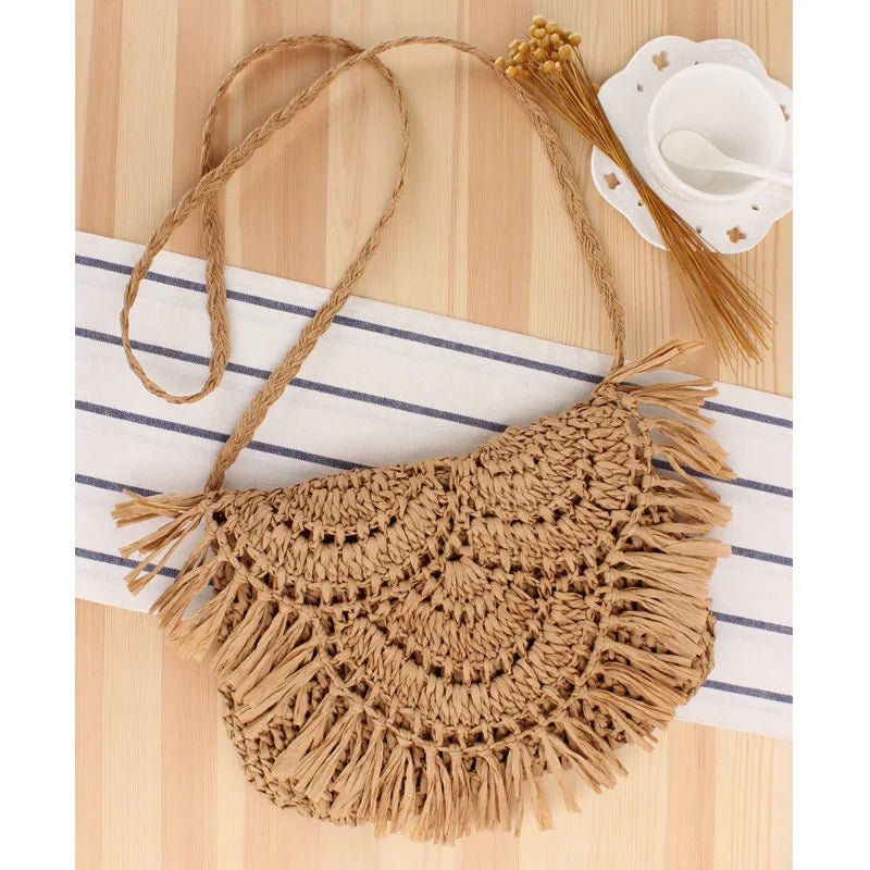 Summer Straw Tassel Beach Bags Raffia Rattan Handbags