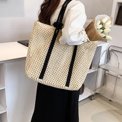 Straw Beach Bag Women Shoulder Handbag Travel Shopper Resort Style