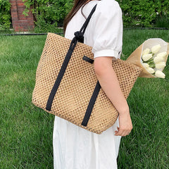 Straw Beach Bag Women Shoulder Handbag Travel Shopper Resort Style