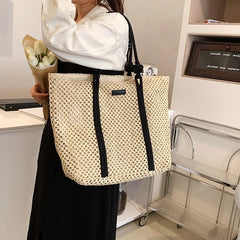 Straw Beach Bag Women Shoulder Handbag Travel Shopper Resort Style