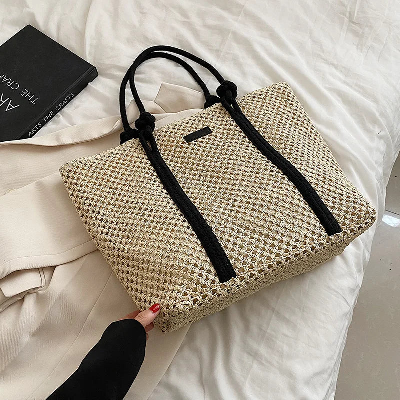 Straw Beach Bag Women Shoulder Handbag Travel Shopper Resort Style