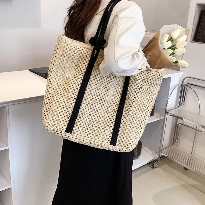 Rattan Woven Handbags Big Beach Bags Casual Style Shoulder Bags