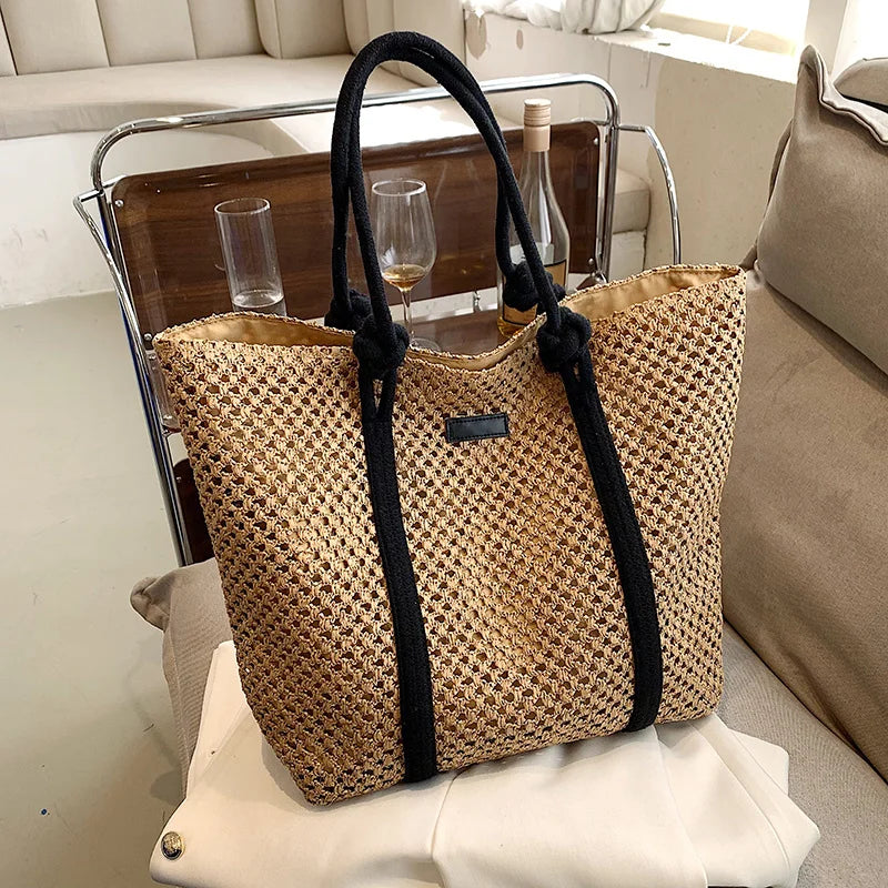 Rattan Woven Handbags Big Beach Bags Casual Style Shoulder Bags